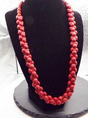 ARTISAN HANDMADE RED "BONE JOINT" CARVED STONE BEADS 20" L. NECKLACE 1